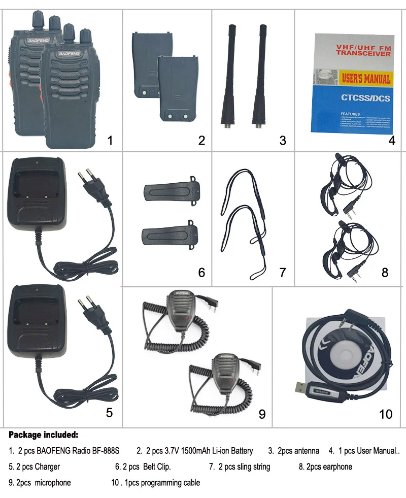 2 шт./компл. baofeng BF-888S иди и болтай Walkie Talkie BF 888S Портативный радио 16CH передатчик трансивера с baofeng микрофон для BF888s - Цвет: Option A