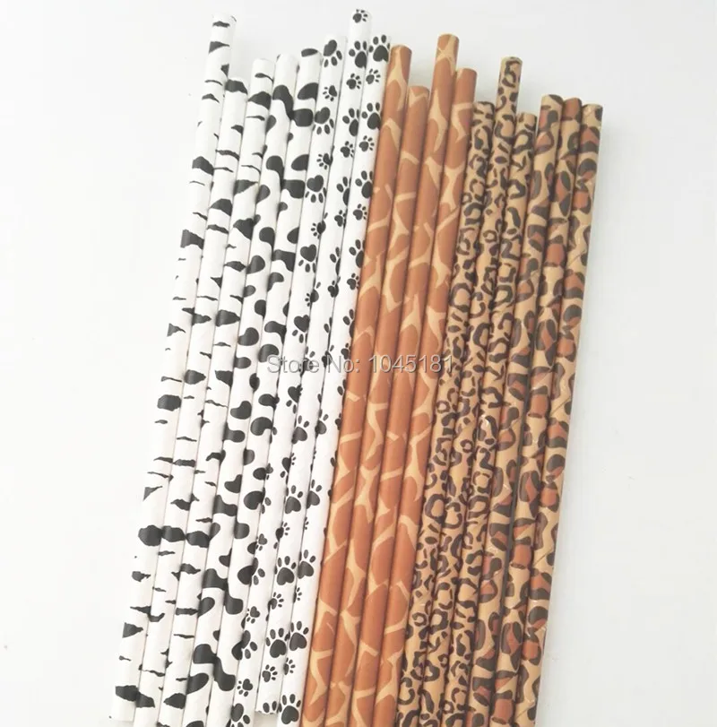 

Animal Printed Paper Straws Safari Jungle Party Favor Drinking Goods WeddingStraws-Leopard, Cheetah, Giraffe, Cow,Paw, Zebra