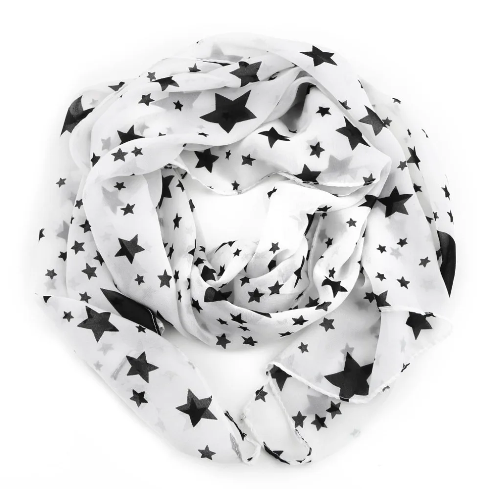 Для девочек; сезон осень-зима; цвет черный, белый; со звездами; шифоновый шарф; большой платок; мягкие удобные модные аксессуары