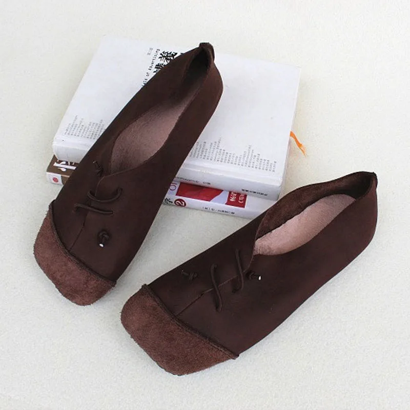

Shoes Woman Flat Slip on Ballet Flats 100% Genuine leather Ladies Flat Shoes Square Toe Casual Loafers Women