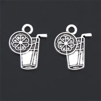 

30Pcs Silver Color Cute Fruit Juice Cup Charms Drink Pendant Key Chain Necklaces Handcrafts Jewelry Supplies 20X16mm A3192
