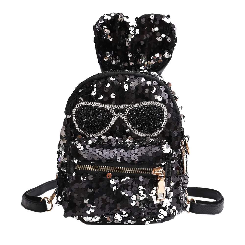 

Bling Sequins Mini Backpack Casual Cute Big Rabbit Ears Double Shoulder Bag Backpack Children Girls Travel Bag 17 X 13 X 19cm#30