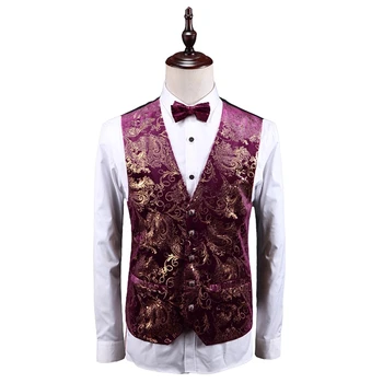 

Red & Gold Men Vest Asian Size S - 5XL vest men high quality vests waistcoat men Slim design