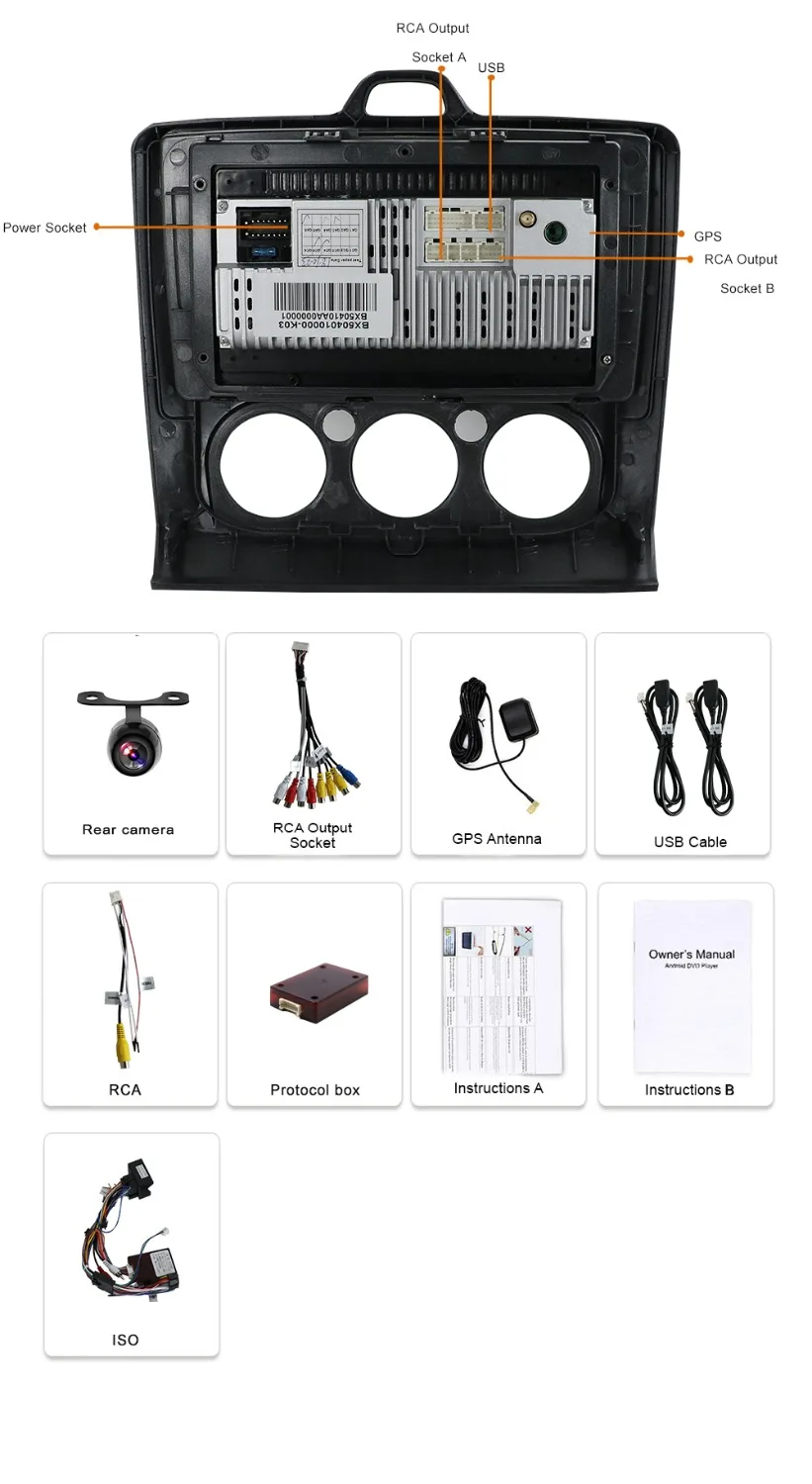 Perfect Bosion Car Multimedia 2din Video Player Navigation GPS Android For ford focus 2 3 Mk2/Mk3 head unit Rear View Camera 5