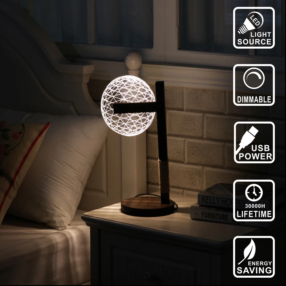 

Modern Living Table Lamp Decor lamp wood led bulb dog light Acrylic 3D lamp Illusion Light Led Micro USB Night Light IY804005