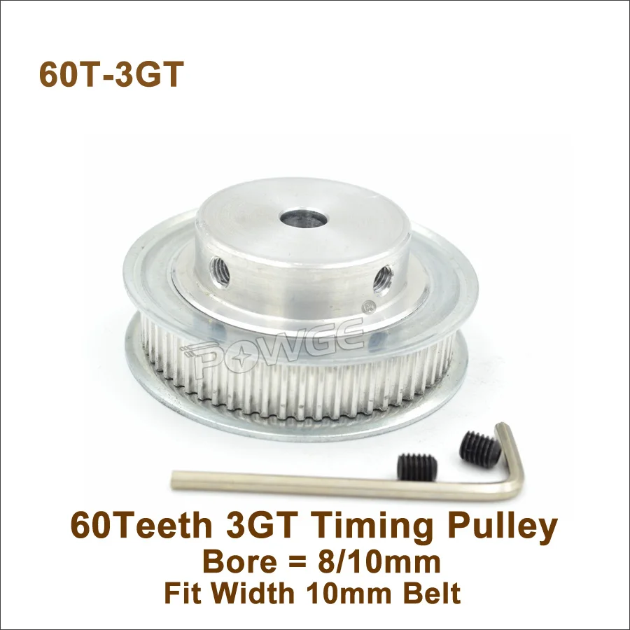 Powge 60 Teeth 3gt Timing Pulley Bore 6.35/8/10mm Fit W=10mm 3gt