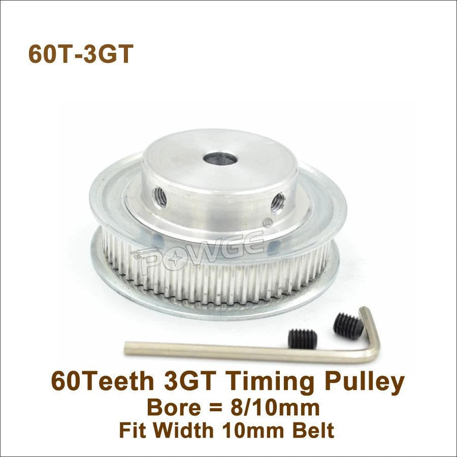 Powge 60 Teeth 3gt Timing Pulley Bore 6.35/8/10mm Fit W=10mm 3gt