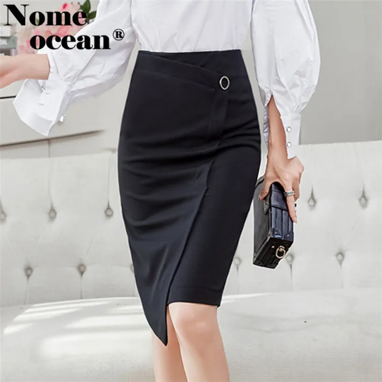 

Buckle Beaded Flapped Midi Skirts High Waist Office Lady All Matched Women's Pencil Skirts 2018 New Arrival OL Skirt M18010410