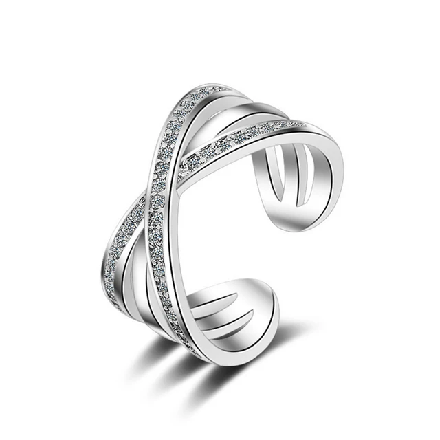 Ring Women Adornment Finger Accessories Open Adjule Setting Ring Women Adornment Finger Accessories Open Adjule Setting Zircon Stones Clear Wedding Band Nickel Free Fashion