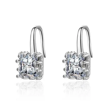 

Fashion Women 925 Silver Clear Crystal Square Dangle Earring Girl Female Gold Color Shiny Wedding Party Earring Jewelry EH385