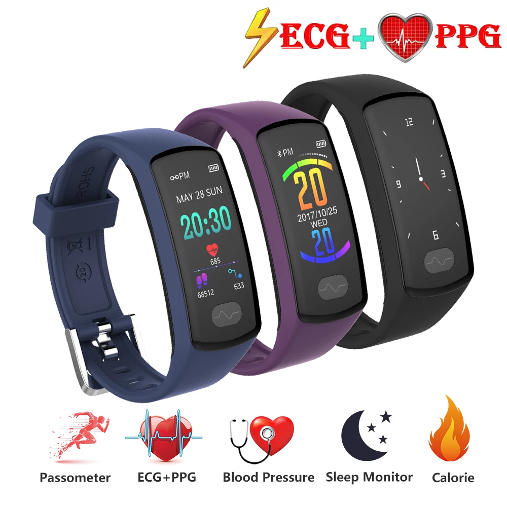 Smart Band Fitness Bracelet Heart Rate Monitor Tracker Smart Wristband ECG/PPG Blood Pressure Smart Watch for IOS Android Phone