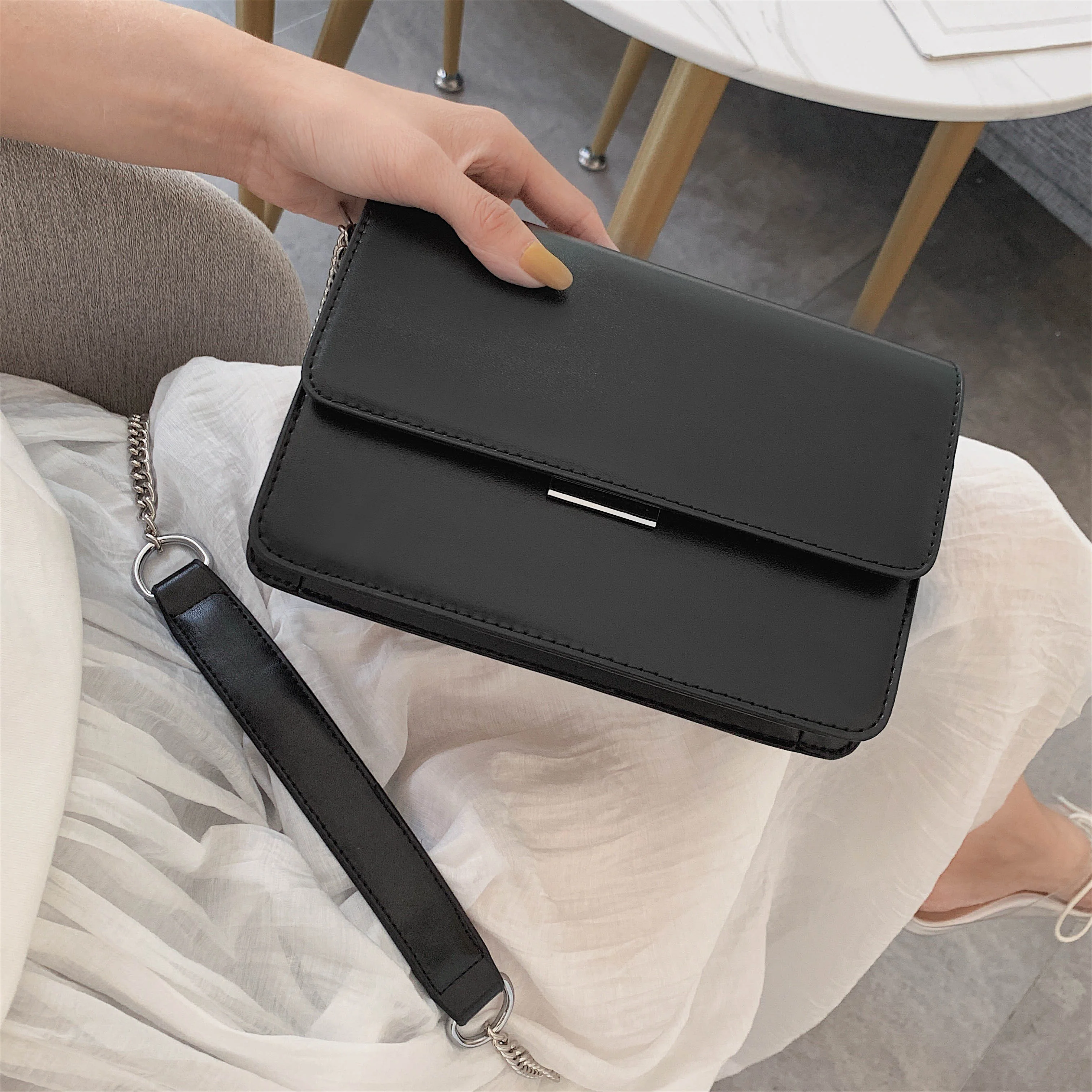 

Women Messenger Bags 2019 Famous Brands Women Fashion Simple Solid Color Simple Chain Shoulder Cro ssbody Phone beach Bag sac #6