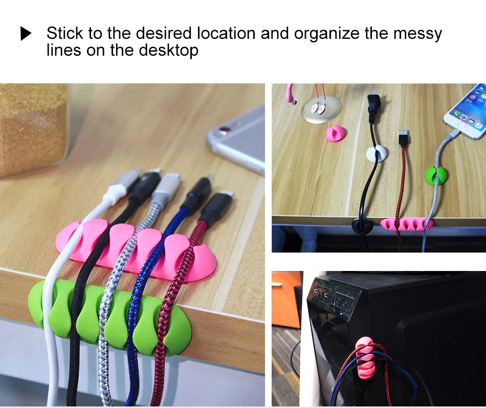 !ACCEZZ Cable Organizer Wire Winder Desktop Management Headphone Holder Mouse Cord Silicone Clips Charge Cable For iPhone Type C (3)