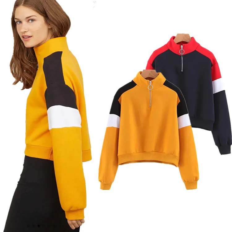

Women's high collar coat high collar zipper coat flocking contrast color coat hip hop street winter warm coat
