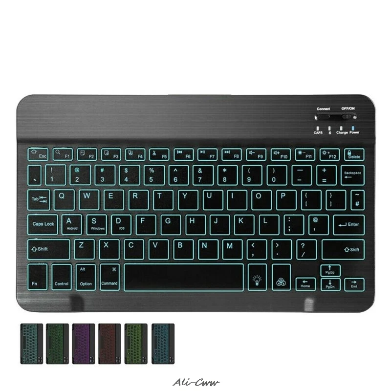Universal Rechargeable Wireless Bluetooth Keyboard with 7 Colors LED Backlight for iPad iPhone Laptop PC Tablet Smart Phones