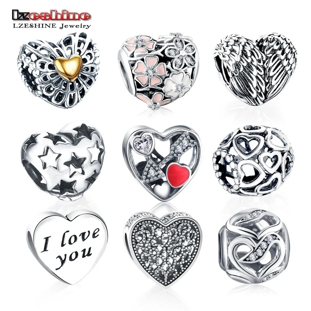

LZESHINE High Quality Silver Love Heart Shape Charm Beads Fit Original Pandora Charm Bracelets & Bangle DIY Jewelry Accessories