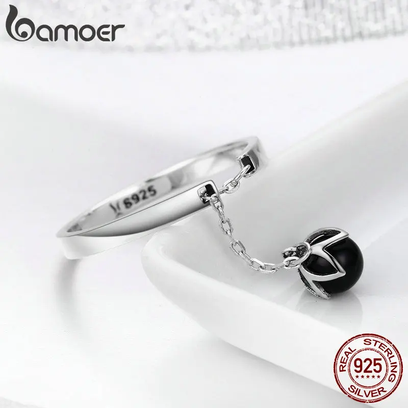 BAMOER Hot Sale Authentic 925 Sterling Silver Tears Of Flowers Dangle Open Finger Rings for Women Sterling Silver Jewelry SCR314