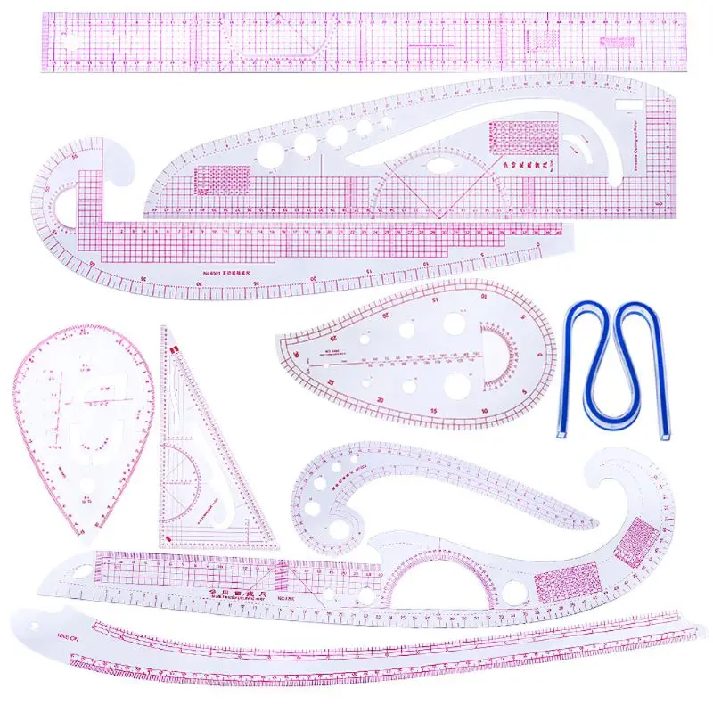 

10Pcs/set Practical Sewing French Curve Cutting Ruler Measure Dressmaking Tailor Drawing Craft Tool Set