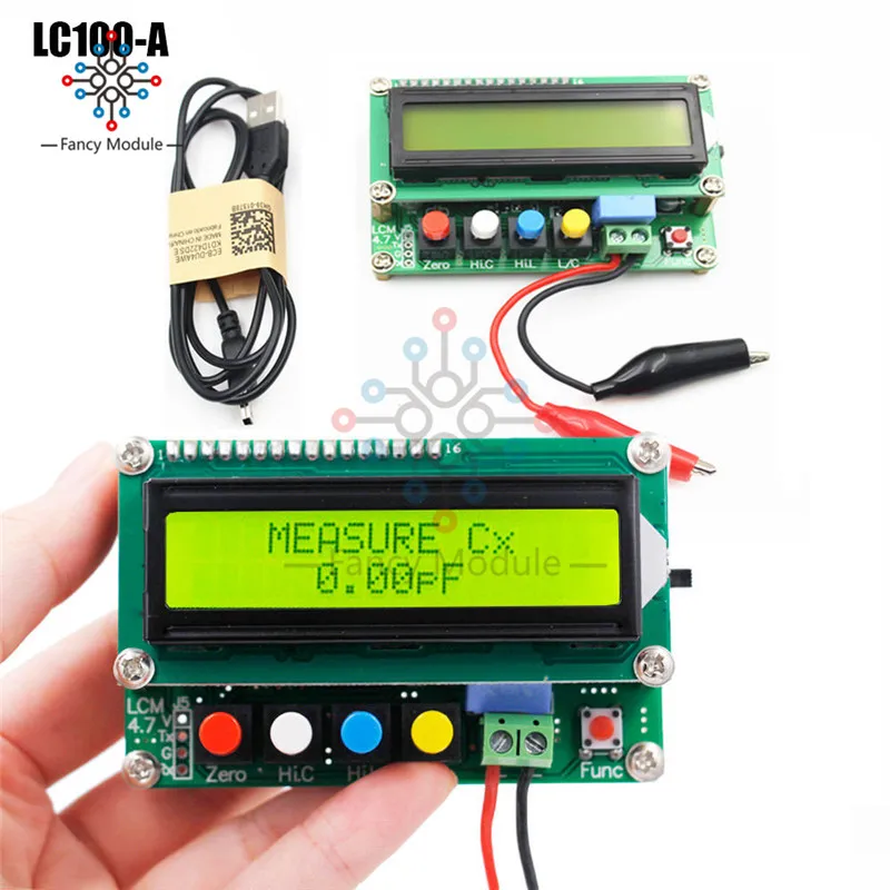 

LC100-A Digital LCD Capacitance Meter Inductance Table Tester LC Meter Frequency 1pF-100mF 1uH-100H and Test Clip