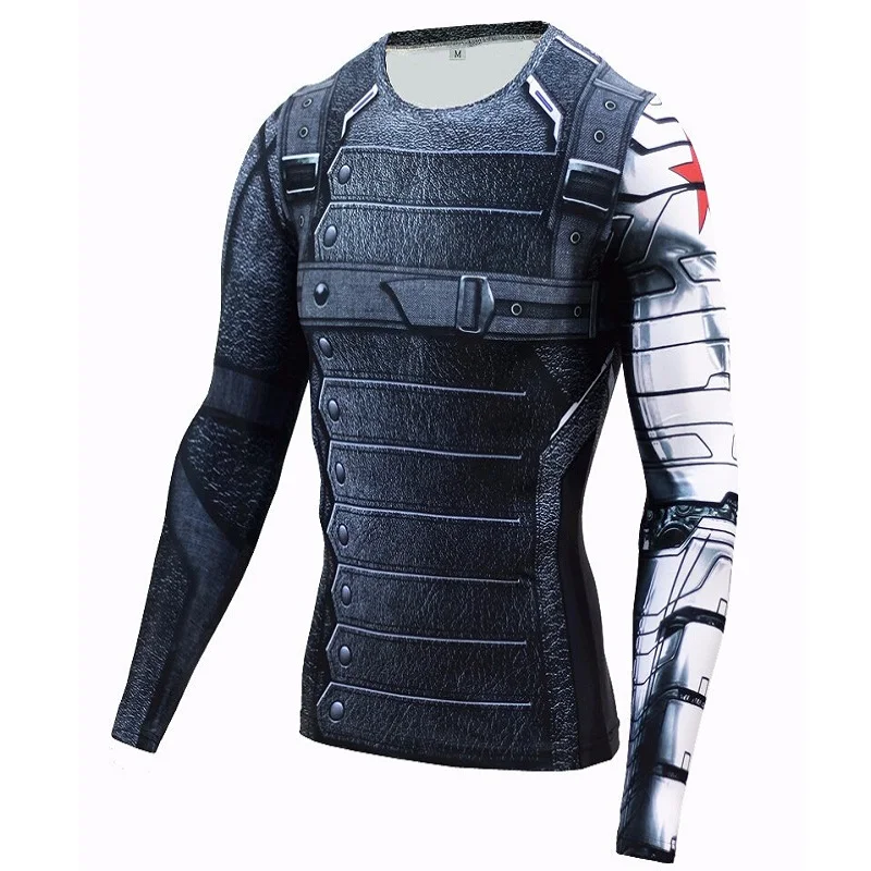 

3D Winter Soldier Avengers 3 Compression Running Shirt Men Summer Long Sleeve Fitness Crossfit T Shirts Male Clothing Tight Tops