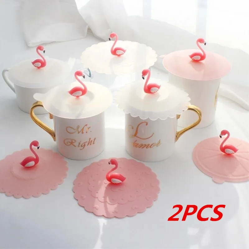 

2PCS Creative Flamingo Anti-Dust Tea Cup Cover Silicone Leakproof Coffee Lid Cap Heat Resistance Cup Cover (random color)