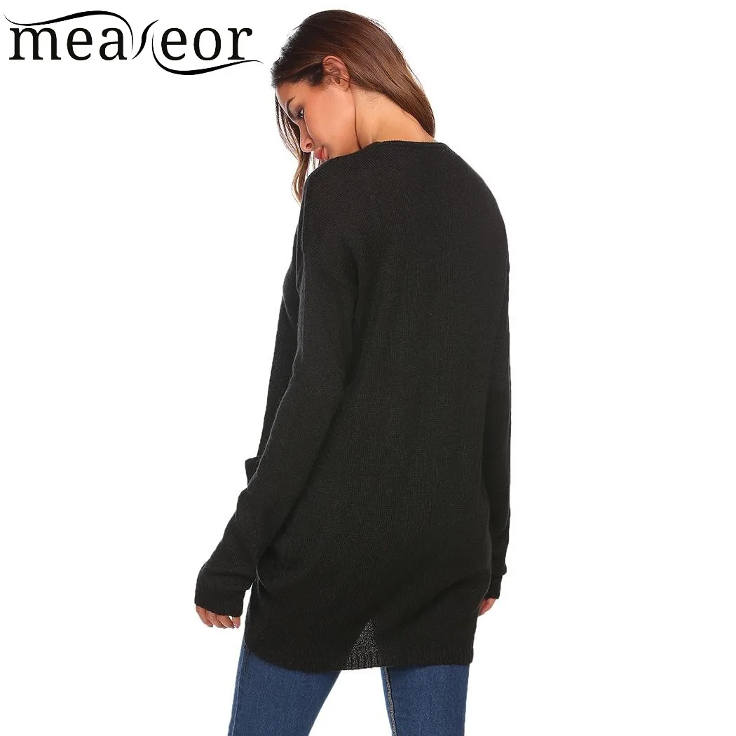 Meaneor 2018 Autumn Fashion Women Cardigan Sweater Thumb Hole Long Sleeve Solid Open Front Pockets Winter Sweater Cardigans Tops Sweaters