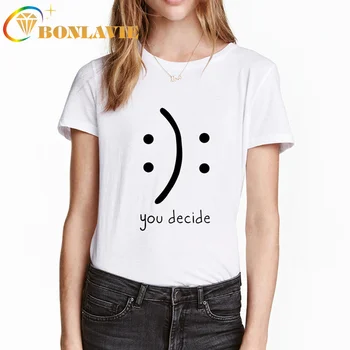 

Women's Summer T-shirts Short Sleeve O-Neck Letter with Smiling Face Print Funny Short Sleeve solid color Lady Smileys T-shirt
