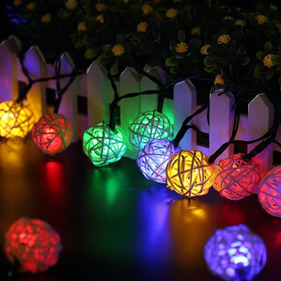 

20/30 LED Solar Powered White Rattan Balls String Lights for Party Garden Lights Solar Powered Outdoor Solar Lights Deco HG-18