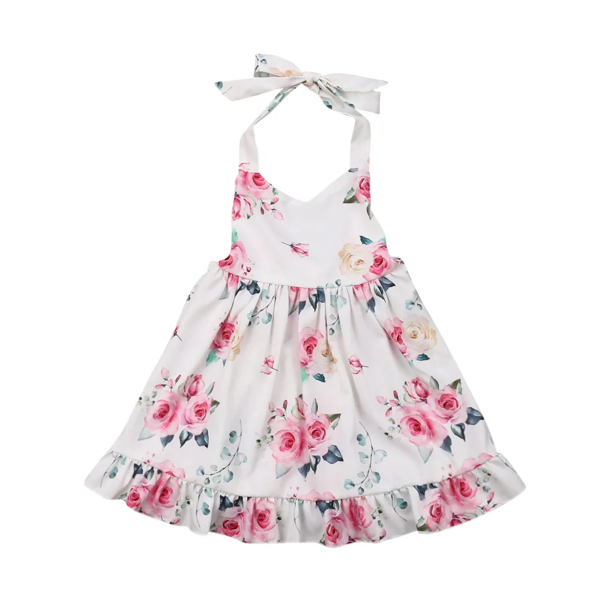 

Summer Toddler Kids Baby Girls Sundress Flower Sleeveless Backless Bow Strappy Ruffle Party Princess Dress Girls Clothes 1-6T