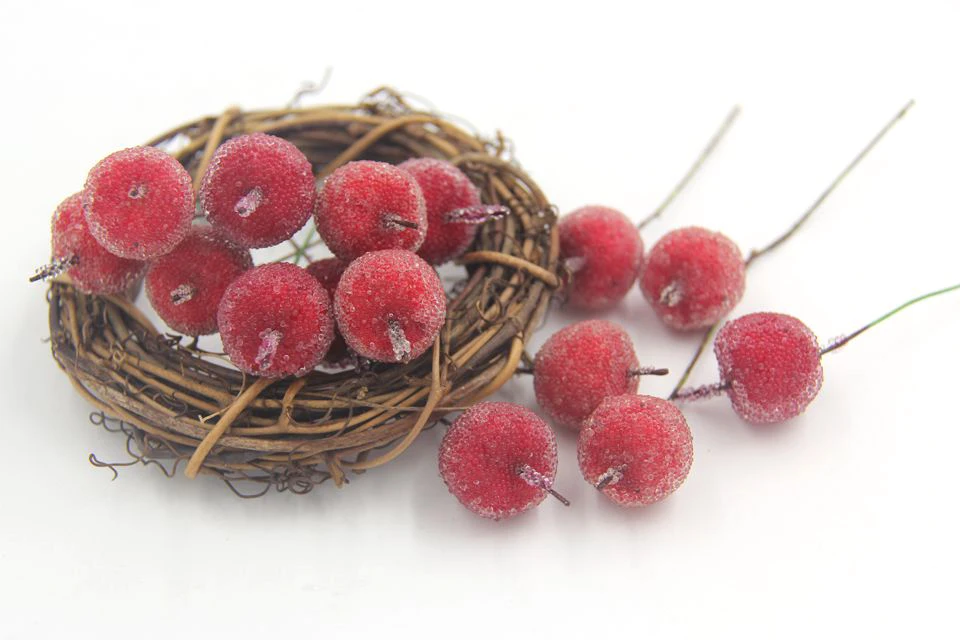 FGHK 12 Pi/èces Baies en Verre Artificiel Fruits Cerise Rouge en Plastique Fruits pour La D/écoration De Mariage /À La Maison Faux Fraise Fleur De M/ûrier