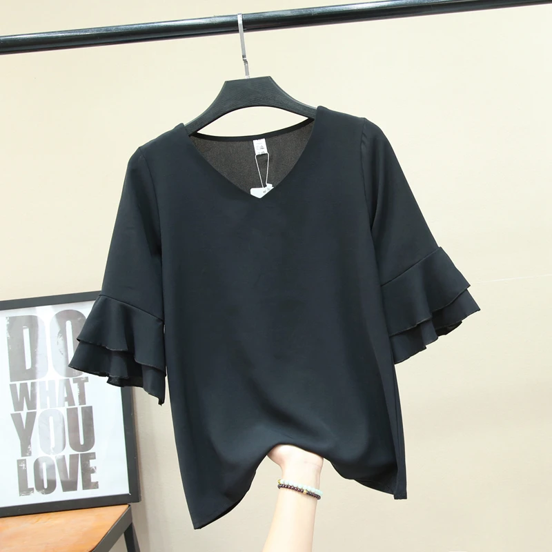 Модная брендовая женская блузка, летняя шифоновая рубашка с рукавом-бабочкой и v-образным вырезом, Повседневная блуза размера плюс 4XL, свободные женские топы