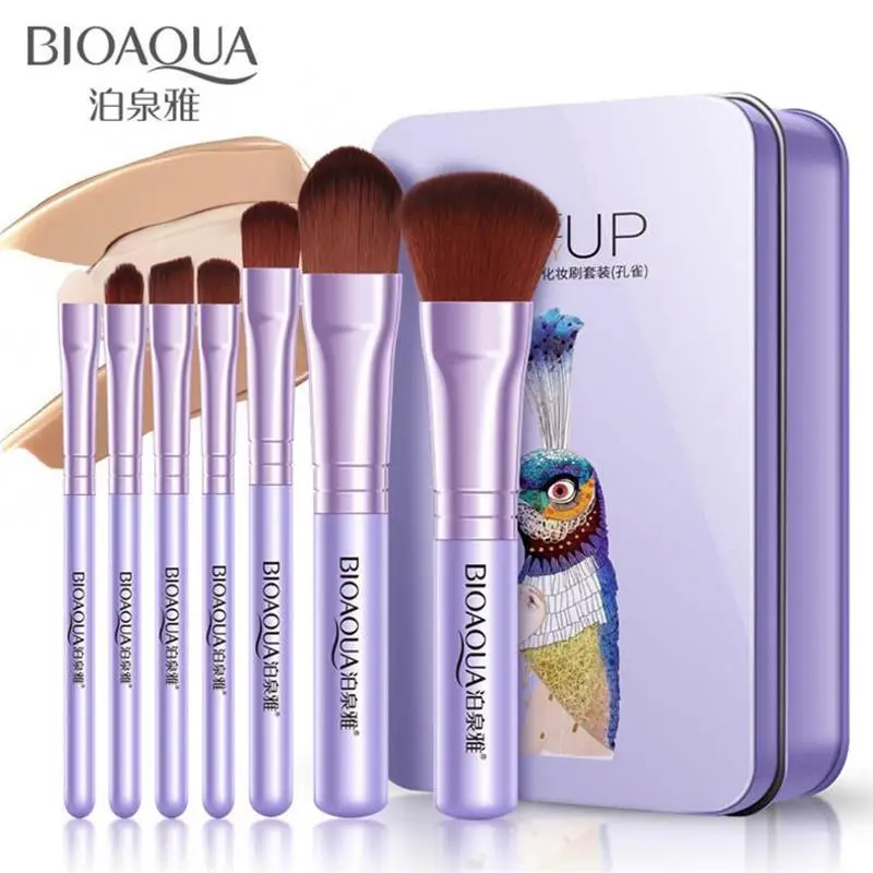 

BIOAQUA Professional 7Pcs Makeup Brush Set Powder Foundation Eyeshadow Cosmetic Tool Brush Soft Synthetic Hair Elephant Peacock