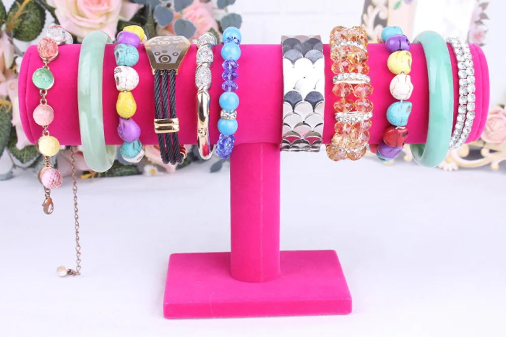 Droppshiping Portable Velvet/PU Leather Bracelet Bangle Necklace Display Stand Holder Watch Jewelry Organizer T-Bar Rack#5