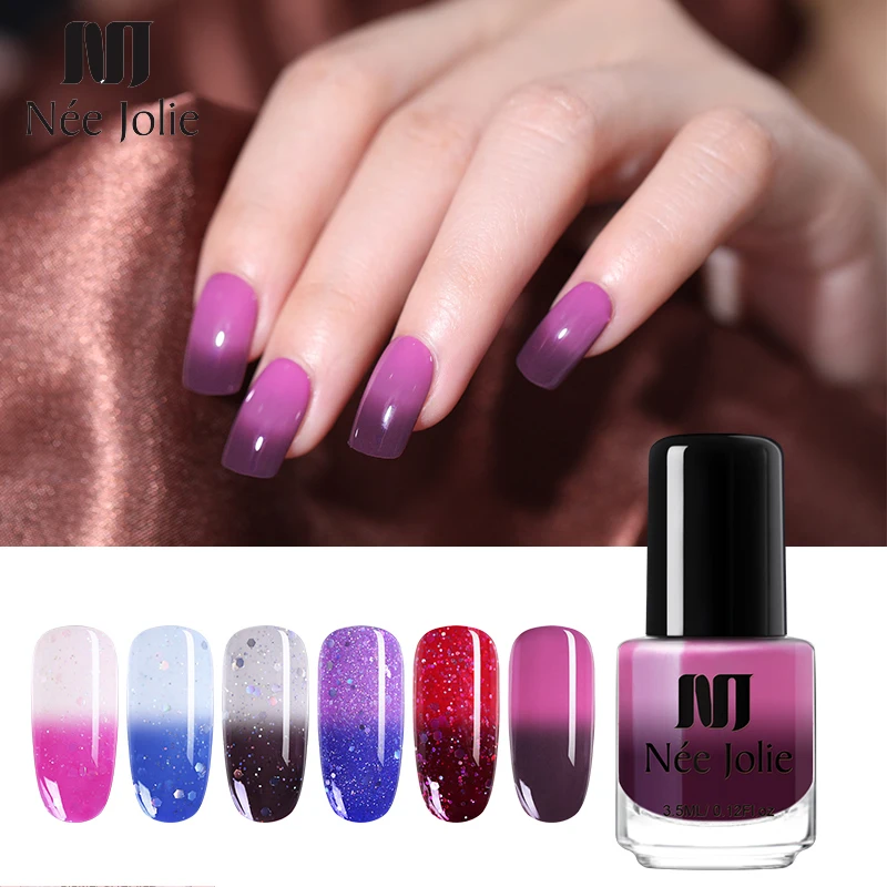 

NEE JOLIE Thermal Nail Polish Temperature Color Changing Glitter Sequins Fast Dry Manicure Varnish 3.5ml Gradient Nail Lacquer