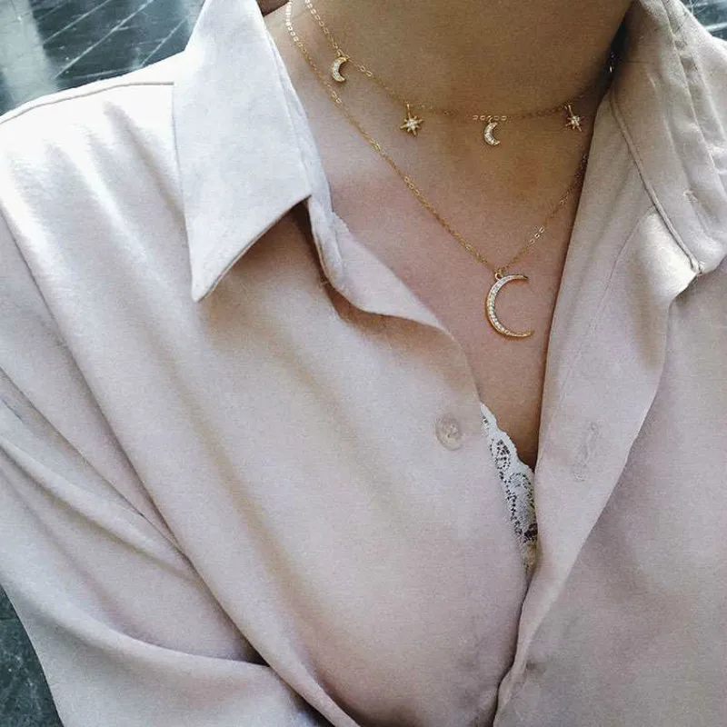 

2019 New Gold Color Chain Necklaces for Women Long Moon Chain Necklaces Laces Velvet Fashion Jewelry Gift