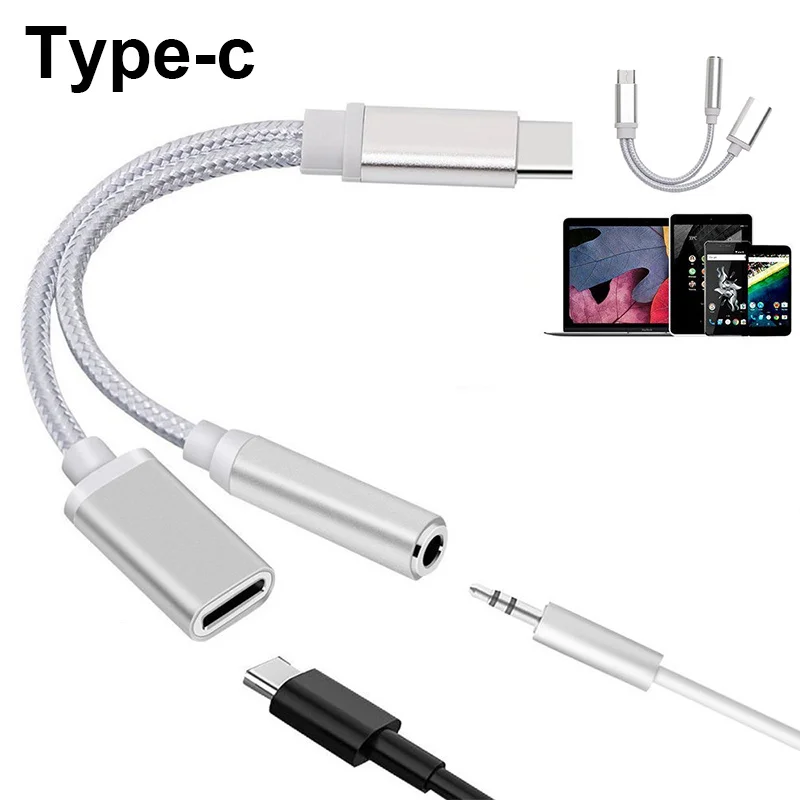 

2 in 1 USB-C Cable USB Type C to 3.5mm Headphone Jack Charging Adapter for Letv 2 pro Xiaomi Mi6 Moto z Huawei Mate 10 samsung