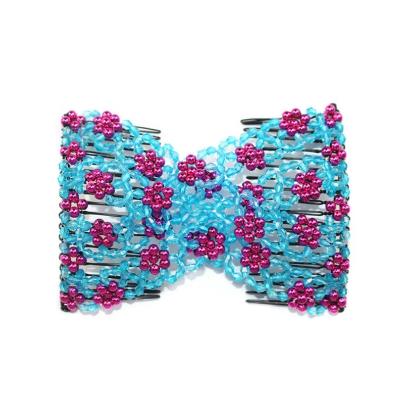 1pc Magic Elastic Hair Comb Beauty Decoration Comb Stretchy DIY Beaded Hairpin Double Combs For