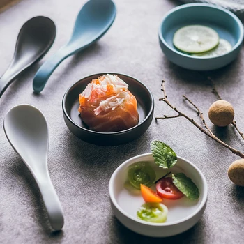 

MUZITY Ceramic Sauce Dish 3.5 Inch Porcelain Relish Dish Round Shape Side Plates 2Pcs/Set Tableware Solid Spoons