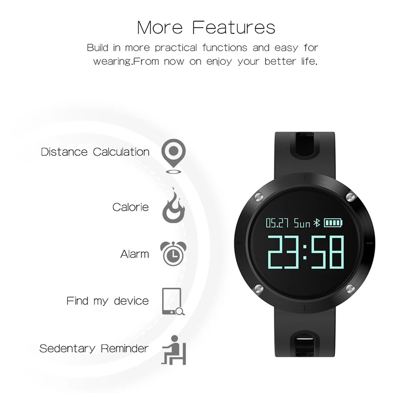 FELYBY Smart Watch Heart Rate Blood Pressure Sleep Monitor IP68 Waterproof Bluetooth Wristwatch for Androidphone Iphone