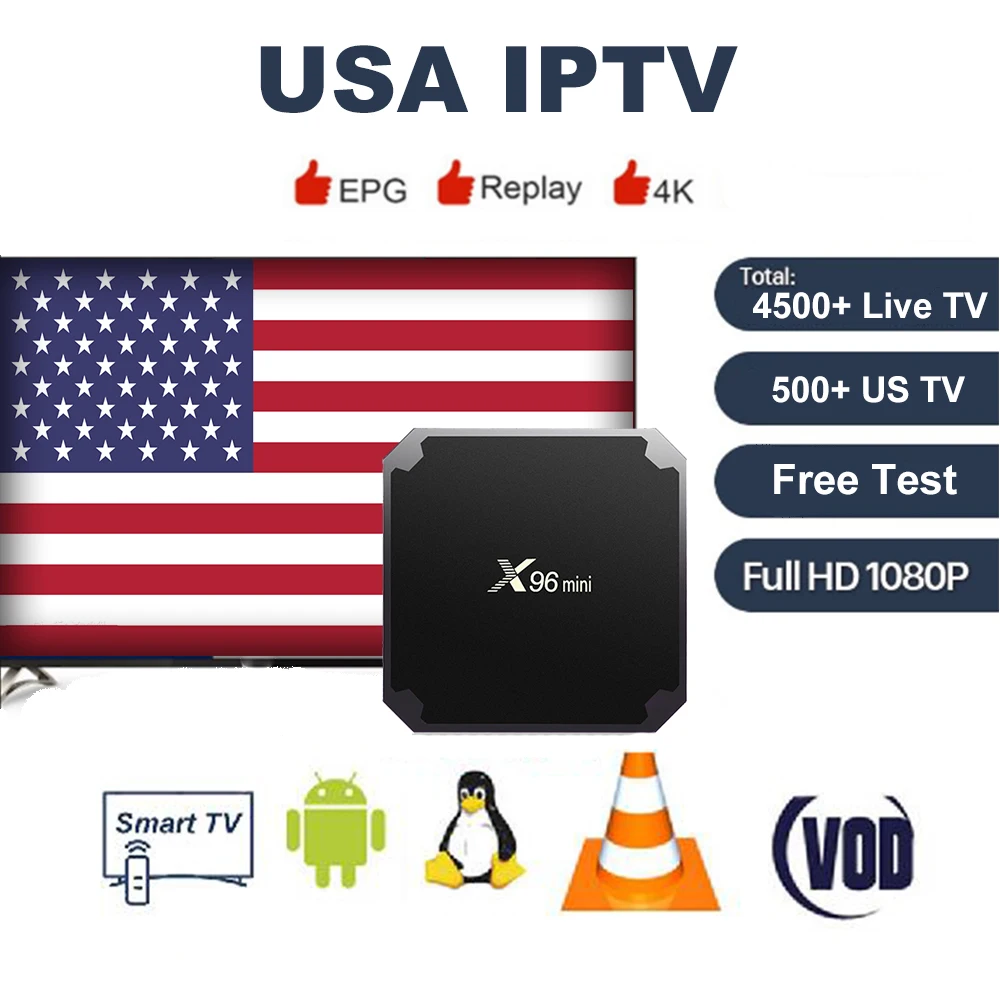 

USA IPTV Box with IPTV subscription Around 4500+ Live TV 500+USA TV&160+ Canada channels Brazil/Canada/US Android IPTV Box