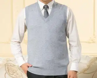 Отцов плюс размер свитер жилет Bottons Натяжной вязаный свитер без рукавов классический мужской шерстяной жилет гарантия качества - Цвет: Серый