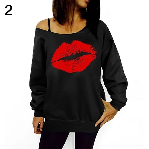 

Women Sweatshirt Casual Sexy Lip Print Pullover Long Sleeve Sweater T-shirt Top