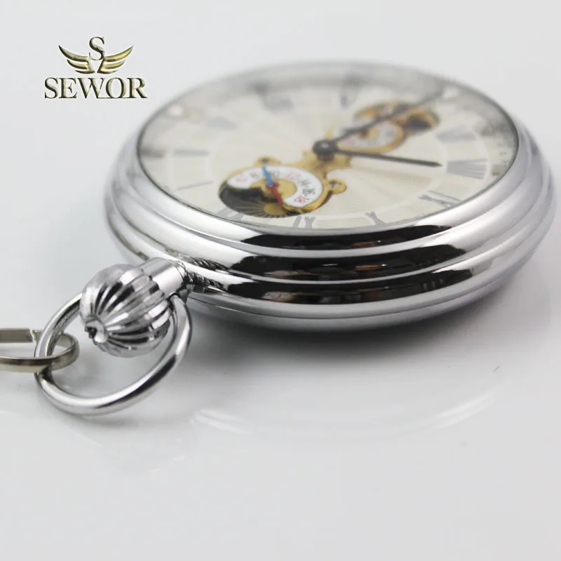 SEWOR Топ люксовый бренд Простой Модный moon phase маленький секундный дисплей серебряные спортивные Механические карманные часы C228