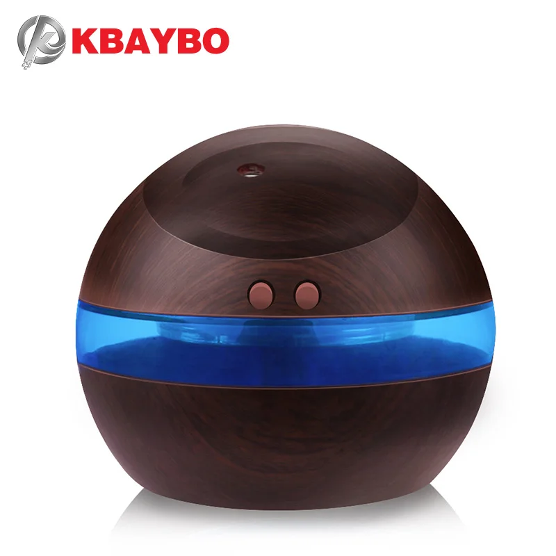 

USB Ultrasonic Humidifier, 300ml Aroma Diffuser Essential Oil Diffuser Aromatherapy mist maker with Blue LED Light (Dark wood)