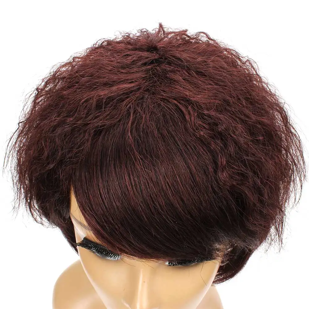 

Salonchat Short Jerry Curl Wig Human Hair Wigs With Straight Bangs Remy 100% Human Hair Extension Brazilian Afro Kinky Curly Wig
