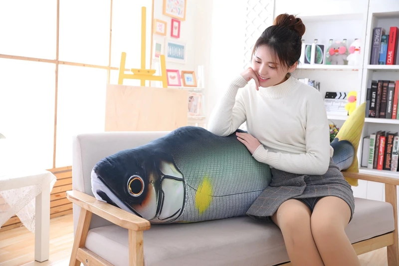 Dorimytrader Giant Creative Simulation Fish Pillow Big Fish Plush Toy Doll Large Sleeping Fish Doll Children Gift Deco 71inch 180cm DY50582 (4)