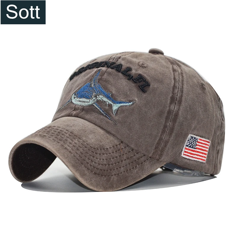 

[SOTT] Mens Branded Washed Shark Baseball Caps For Women Summer Sun Hats Bone Casquette Snapbacks Gorras Dad Hats
