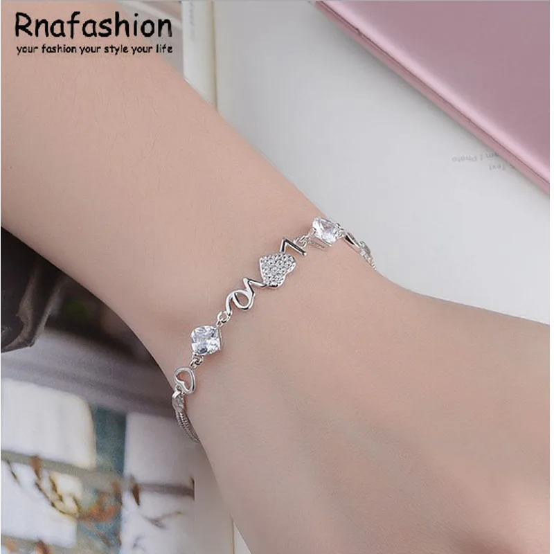 RNAFASHION Sterling Silver 925 Jewelry Forever Love Heart bracelets Original Jewelry Silver