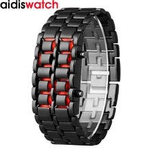 Waterproof Electronic Second Generation Binary LED Watches Mens Wristwatch Lava Clock Hours Red-light lady Blue Light