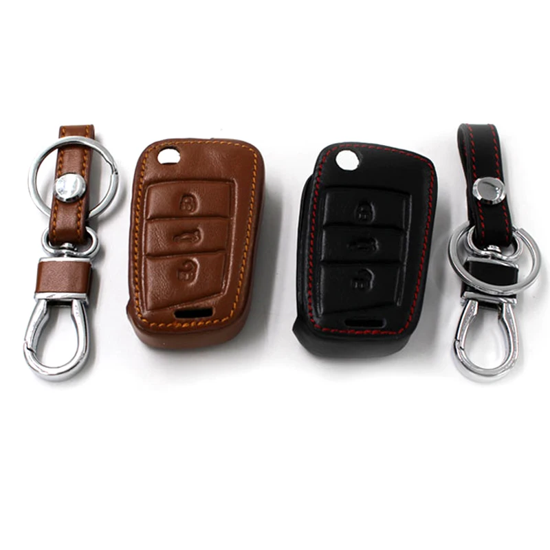 

CNWAGNER Black Leather key chain ring cover case holder car styling for VW golf 7 MK7/POLO 2015 2016 For Skoda Octavia A7 RS